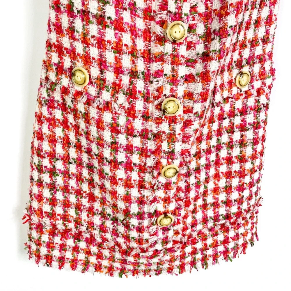 Cara Cara Evora Dress NWOT Red White Plaid Tweed Sleeveless Button Mini Sz 4 - Picture 7 of 11